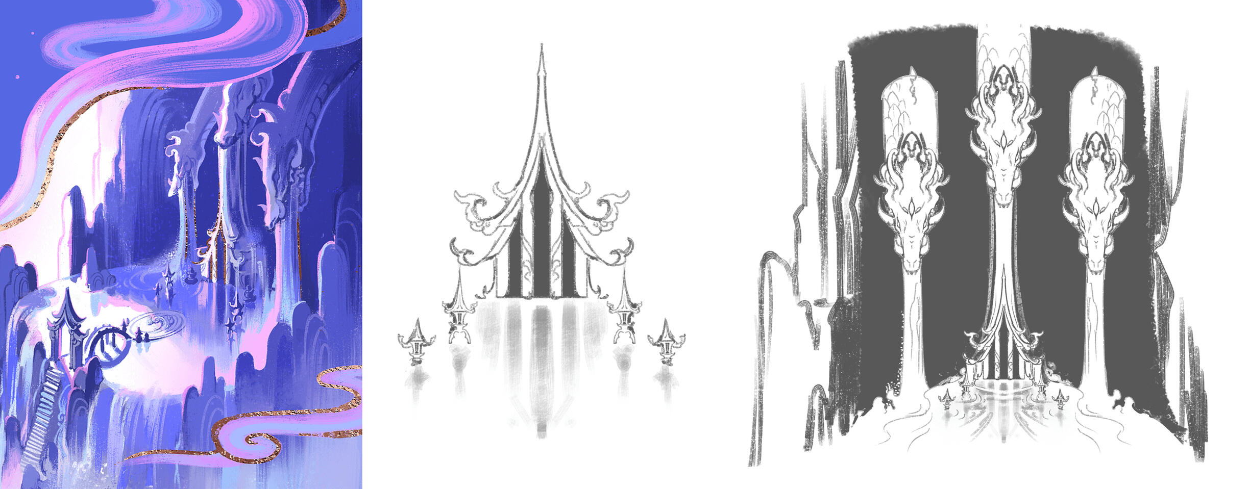 concept sketch for the dragon shrine and surrounding location