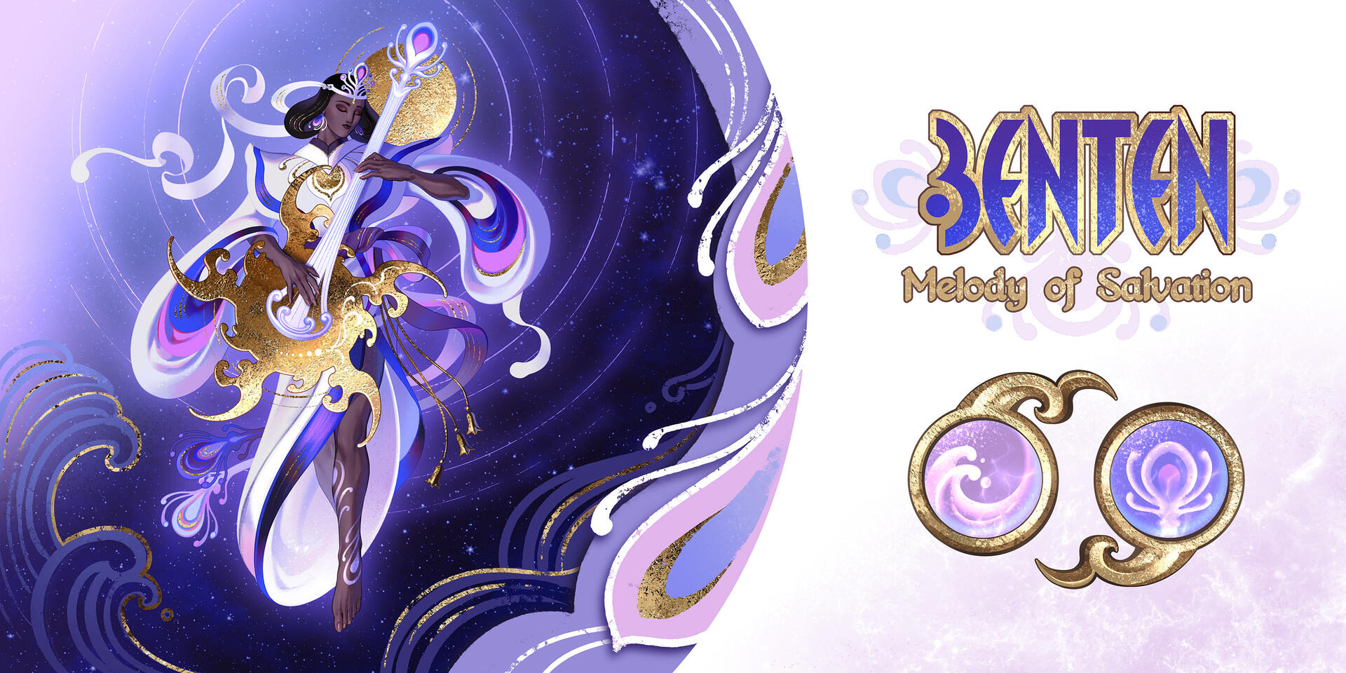 game character screen mockup showing goddess Benten